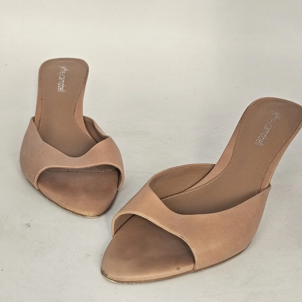 Jeffrey Campbell Spy Kid Slide Sandals Toast 7.5 Minimalist Chic Modern